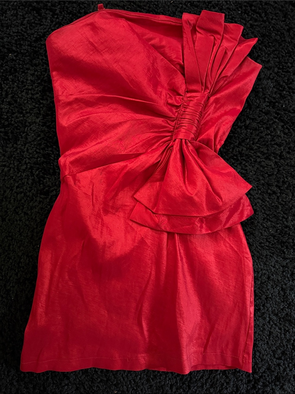 Strapless Red Cocktail Dress with Bow Detail